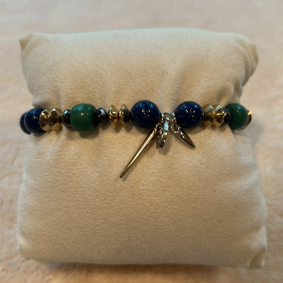 EXPRESS Blue / Green / Black /Gold Beaded Stretch Bracelet with miniature charms - Picture 5 of 5